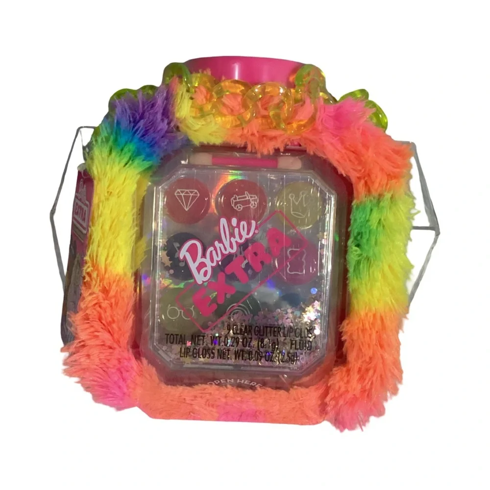 Barbie Extra Fur Make Up Purse with Glitter Lip Gloss Plastic Chain Strap